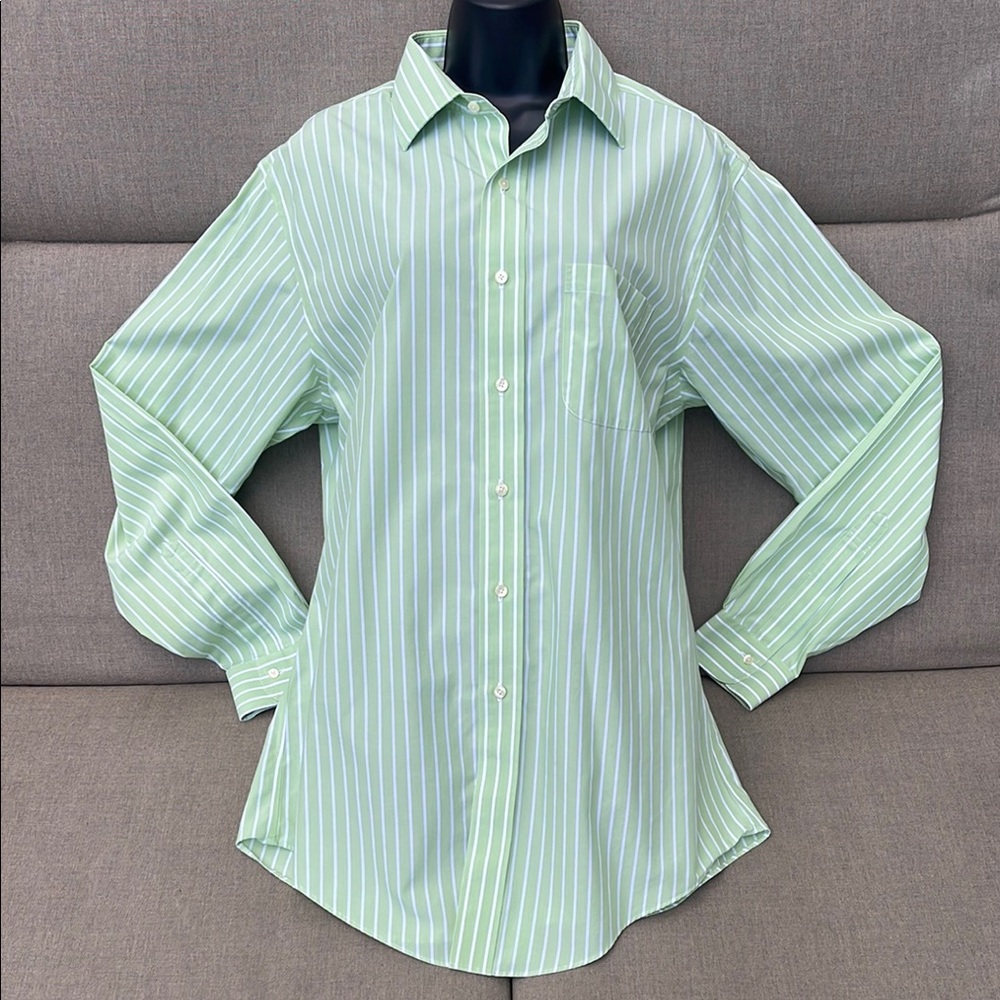 Brooks Brothers Mint Green and White Striped Dress Shirt